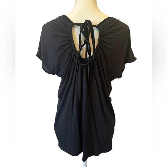 LOFT Women’s Black Short Sleeve Velvet Tie Back Blouse Top Size XS - Picture 1 of 6